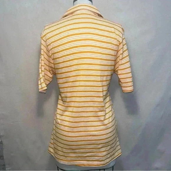 Vintage | Striped 70s Wide Collar Polo - Goldenrod & White / Sz M - Picture 5 of 9